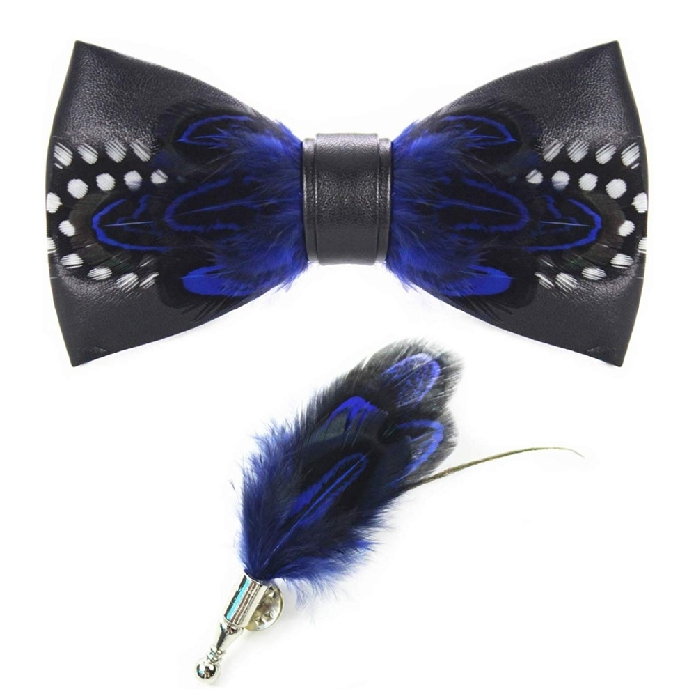 Mens Natural Feather Pre-Tied Bow tie & Lapel Pin